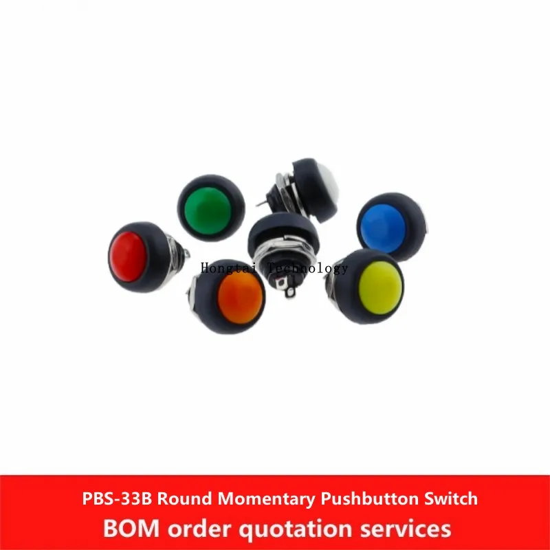 PBS-33B 12mm Round Pushbutton ON OFF Instantaneous Pushbutton Switch 2-Pin 3A 125V Power Self-Resetting Non-Locking