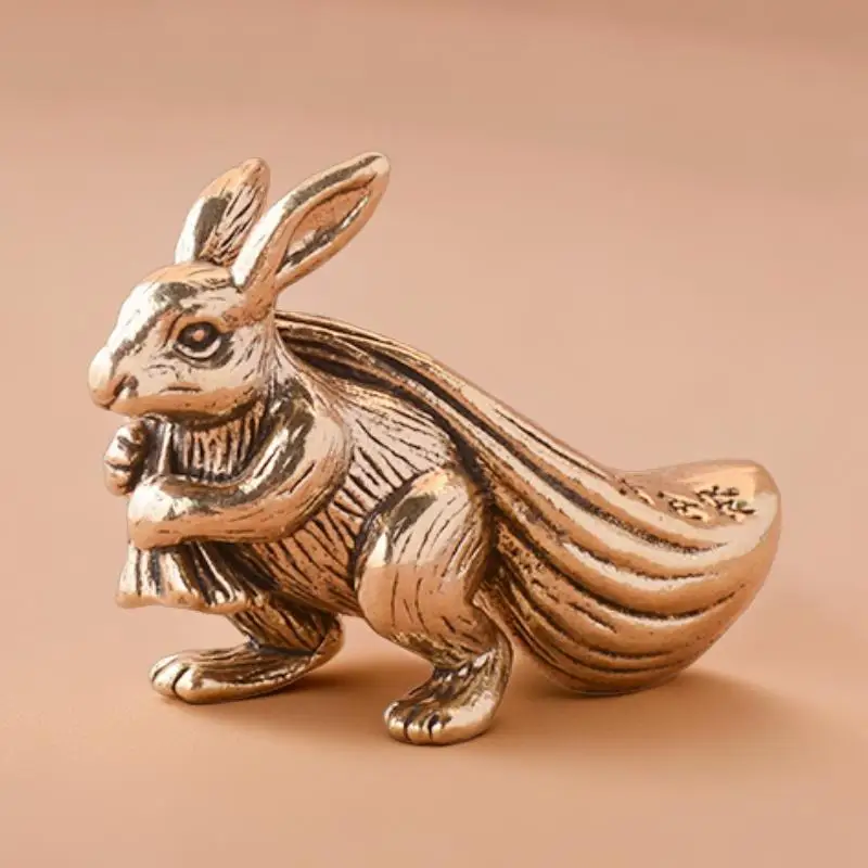 Money Bag Home Office Desk Decoration Twelve Zodiac Rabbit Tea Pet Brass Ornament Craft