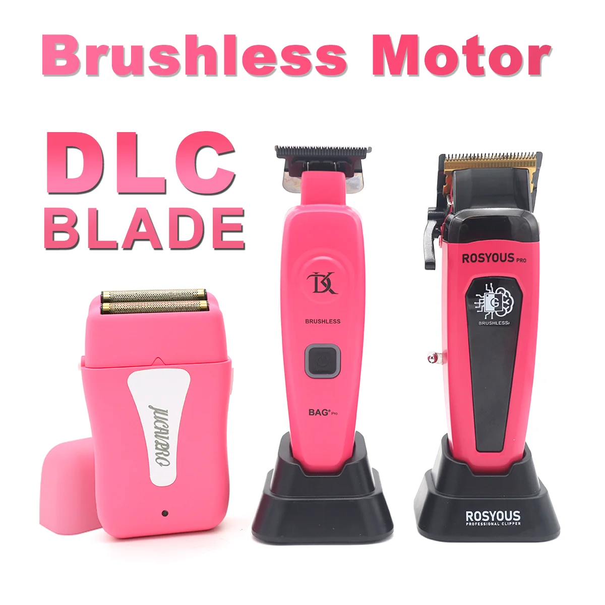 Professional Hair Clipper Brushless Motor DLC Blade with Base Charger 10000RPM Full Metal Barber Machine ROSYOUS DKBAG JUCAI