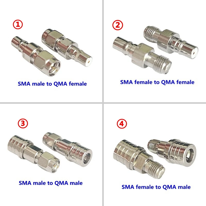 Adaptador QMA a SMA, conector SMA macho hembra a QMA macho hembra, ángulo recto de 90 grados, coaxial RF, latón niquelado, entrega rápida