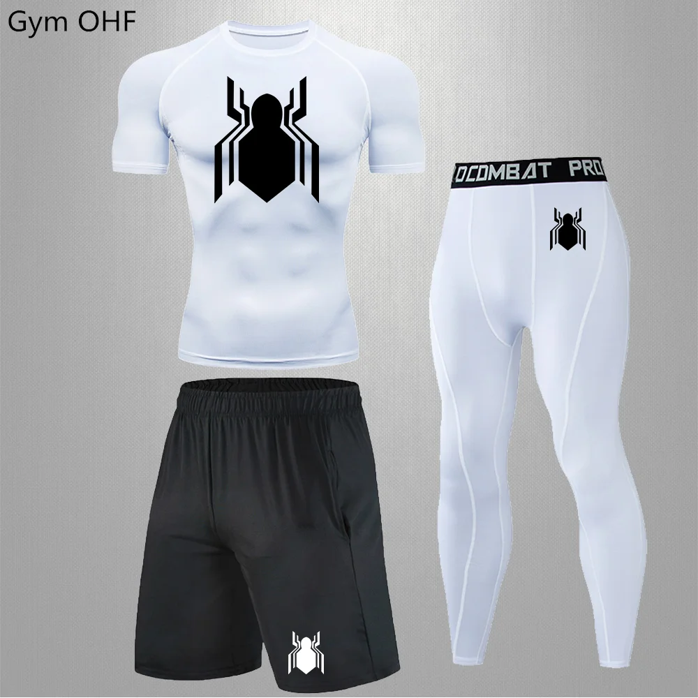 Fitness Training Mens Tracksuit Short Sleeves Shirts Man Compression Sets Rashgard Gym Running Shorts T Shirt Sport Workout Suit