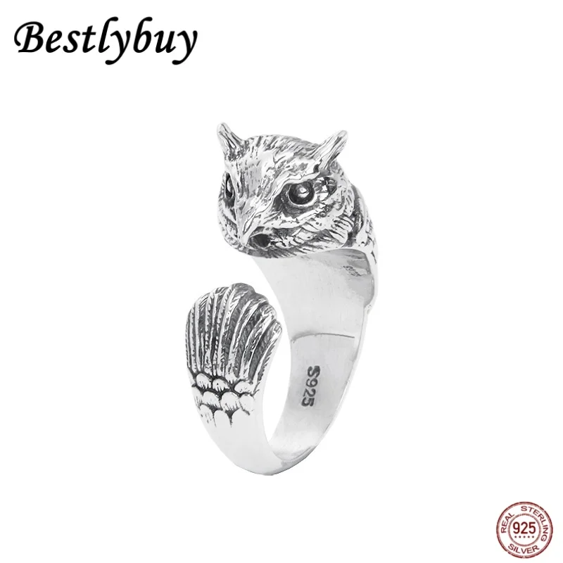 

2025 new 925 Sterling Silver Charm Ring For Men And Women New Fashionable Retro Relief 3D Owl Punk Jewelry