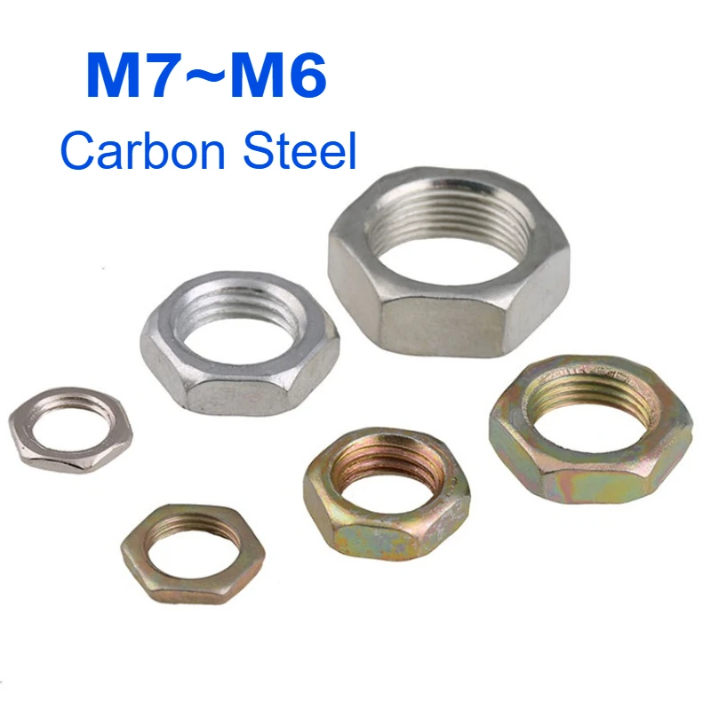 Hex Nut M7 M8 M9 M10 M12 M14 M16 White Zinc Color Zinc Nickel Plated Metric Fine Thread Hexagon Thin Nuts Lighting Nut