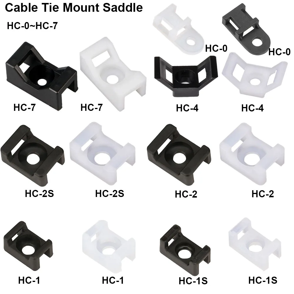 100Pcs Plastic Mount Base Cable Tie, Wire Holder, Fixing Seat, Charging, Data Line Winder, Nylon, HC-0 ~ HC-7,HC-1S ~ HC ~ 2S