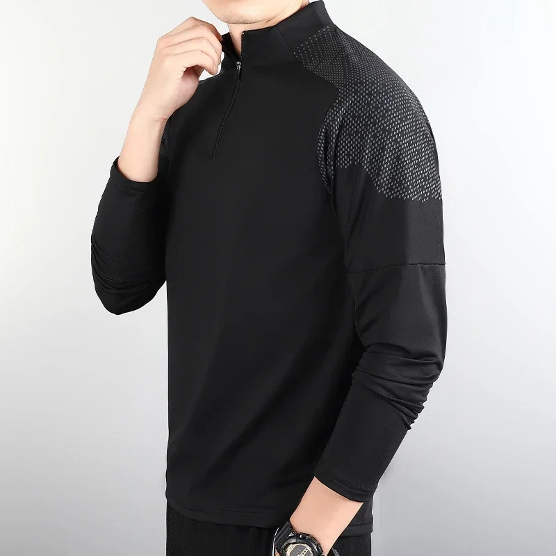 High Quality Men Casual Long Sleeves with Half Zip Quick Dry Breathable Running Shirt Bodybuilding Sport Tee Workout Apparel