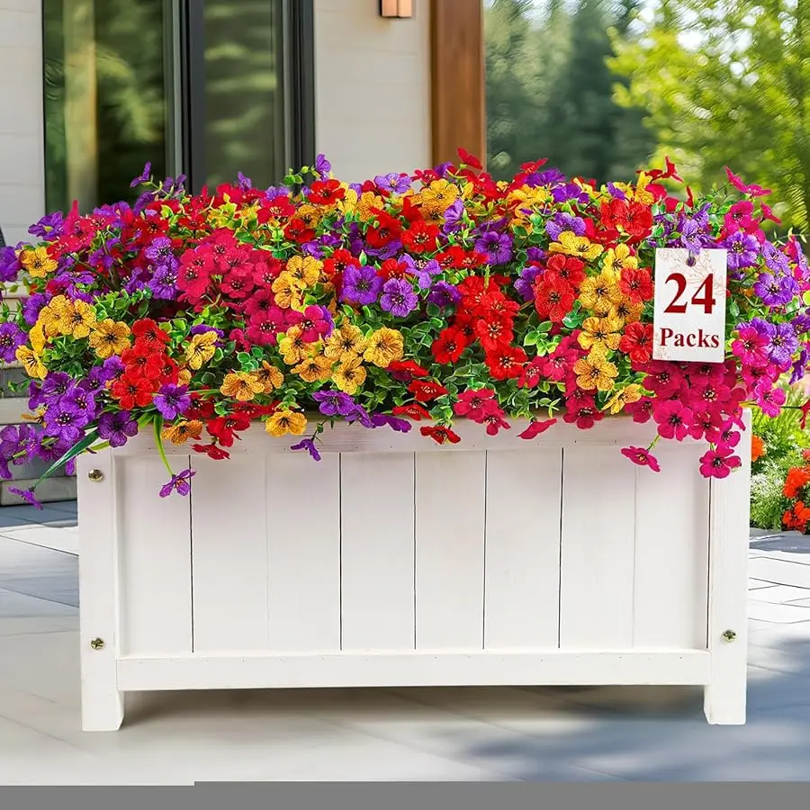 

24 Bundles Artificial Flowers for Outdoors Decoration, UV Resistant Silk Violet Faux Colorful Violet Eucalyptus Spring Fake Plan