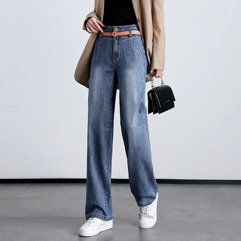 

Women's Wide Leg Denim Jeans High Waist Washed 2025 New Fashion Stretch Spring Autumn Jeans Oversize