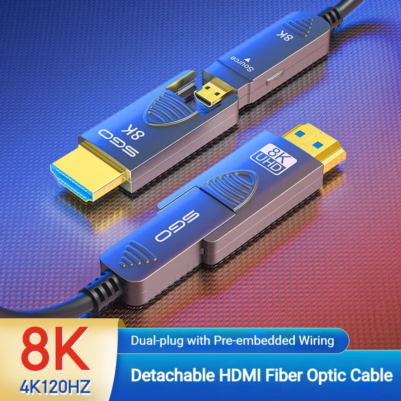 

Оптоволоконный кабель HDMI 8K 48 Гбит/с, настенный шнур HDMI 2.1 со съемным микроразъемом, поддерживает одностороннюю передачу 8K при 60 Гц