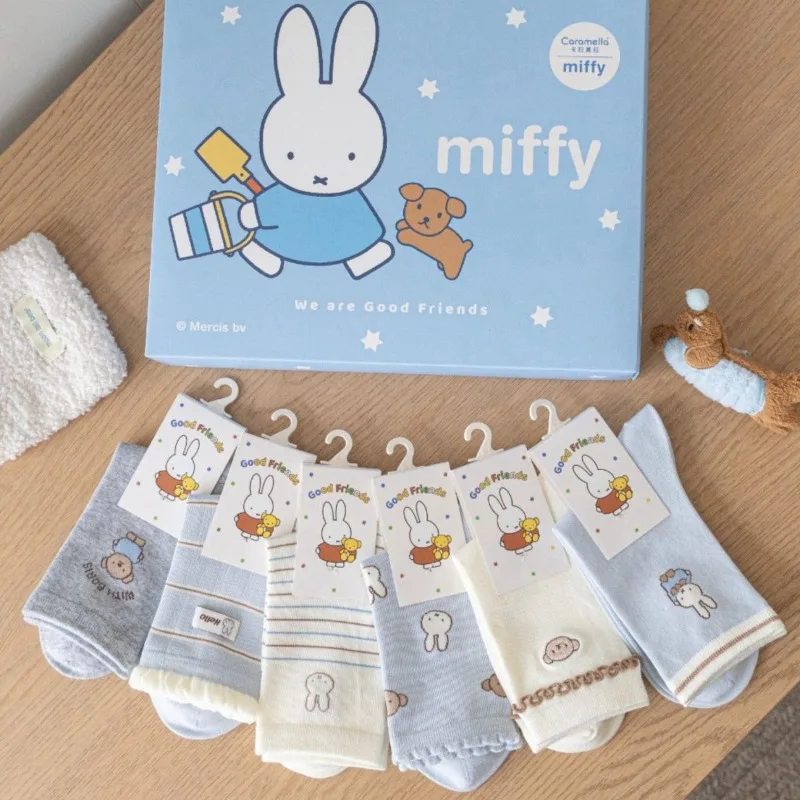 Cartoon Kawaii Preppy Style Socks Female Autumn and Winter Middle Barrel Versatile Soft Comfortable Anti-slip Absorb Sweat Miffy