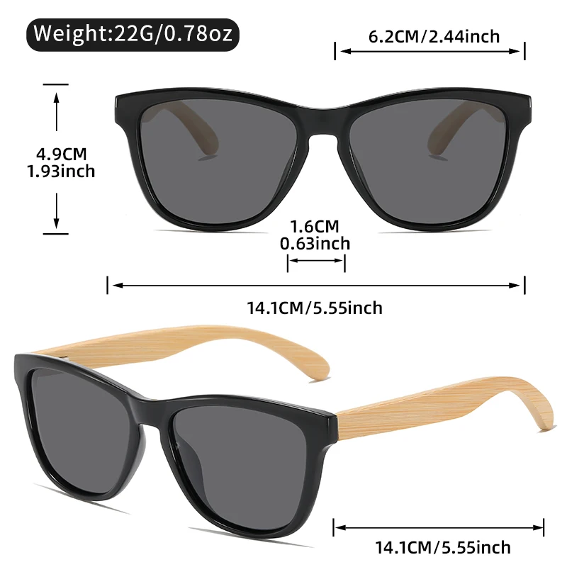 Classic Polarized Sunglasses Natural Bamboo Temple Mirrored Lens UV Protection Lightweight Retro Driving Outdoor Casual