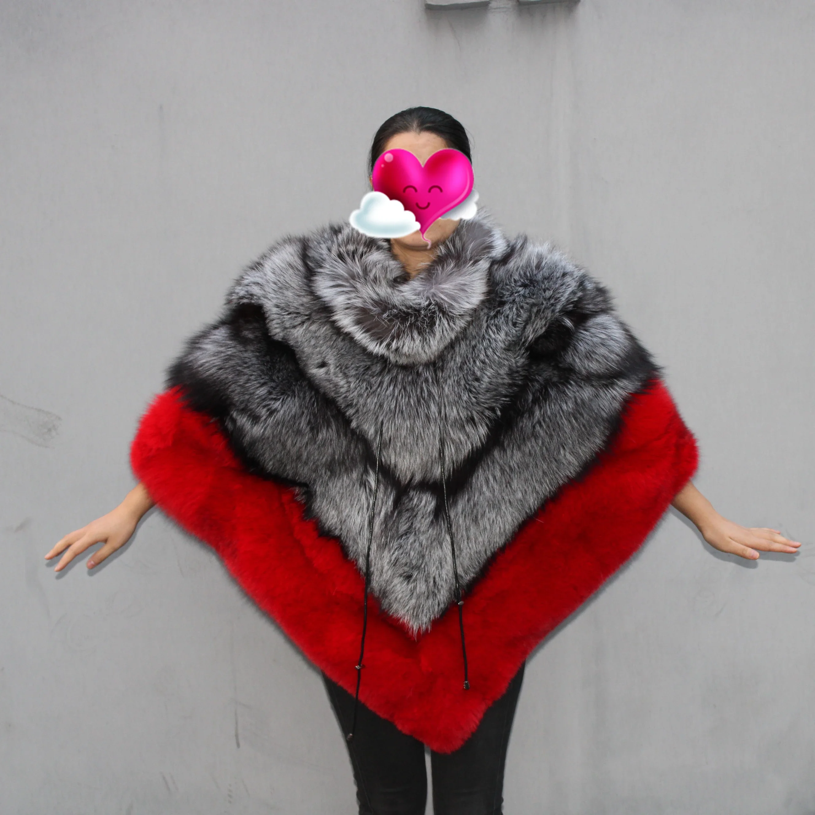 Customization Colors Lady Fur Poncho Real Fox Fur Shawl Women New Fashion Fur Cape