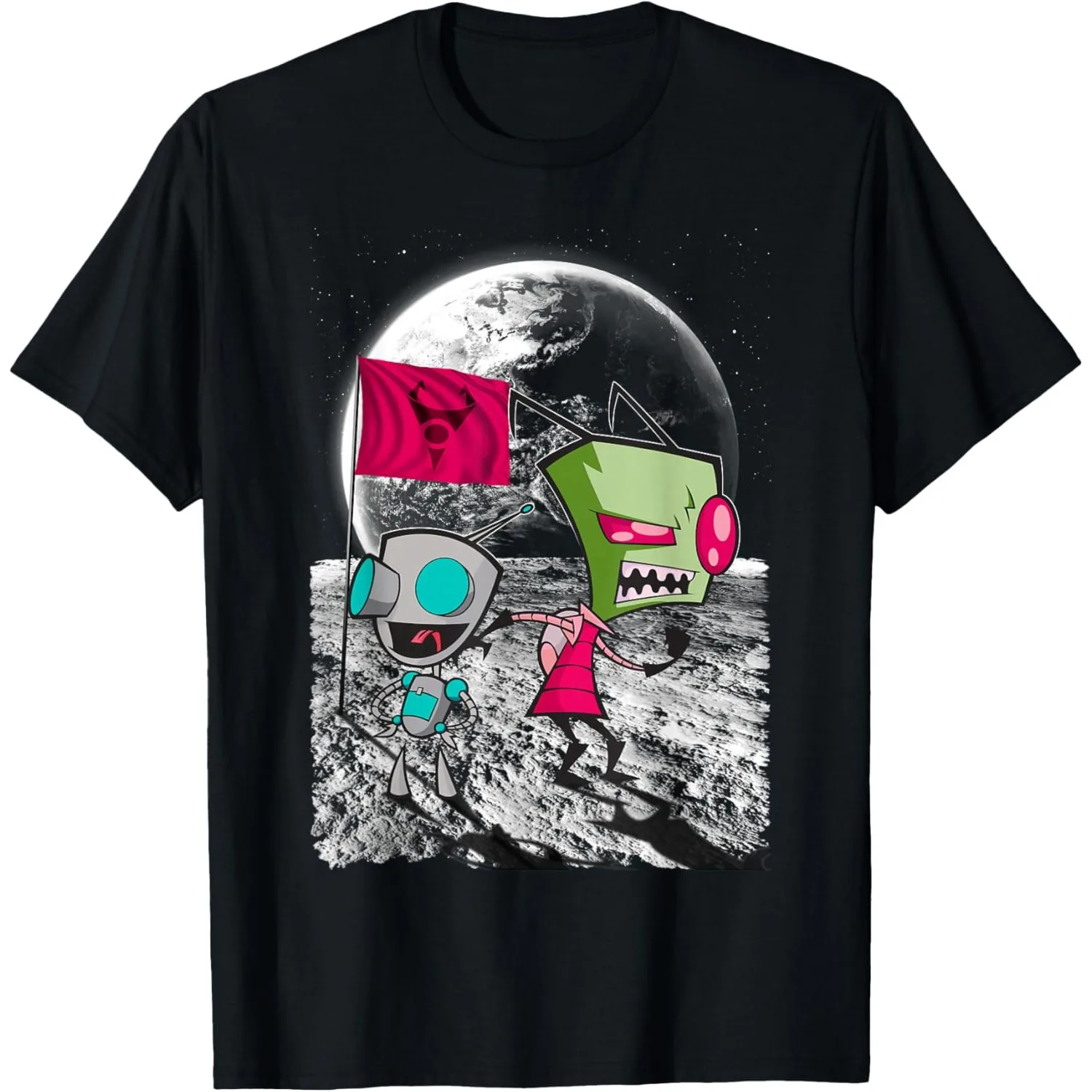

Invader Zim Gir and Zim Moon Landing Graphic Cotton T-Shirt Short Sleeve Crew Neck Tee