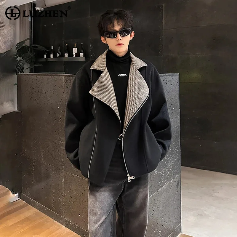 

LUZHEN 2025 новая модная элегантная корейская повседневная куртка асимметричная наклонная молния дизайн свободное красивое мужское однотонное пальто JY5260