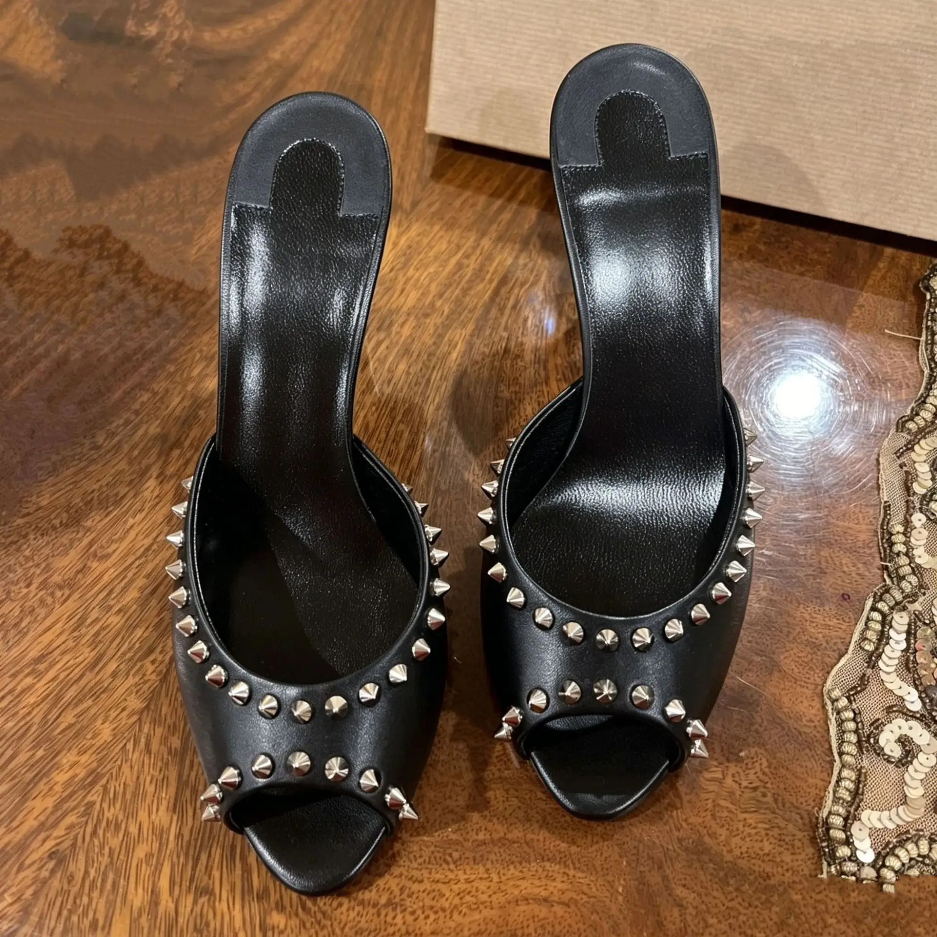 Fashion Rivet Female Pumps Summer Open Toe Women Shoes Slingback Sandals Fine Heels Zapatos Mujer