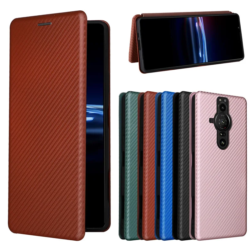 소니 Xperia 10 5 1 V VI PRO-I 5 II III IV 1 에이스 XZ3 L4 케이스 탄소 섬유 플립 자석 홀더 충격 방지 커버 카드 슬롯 Funda