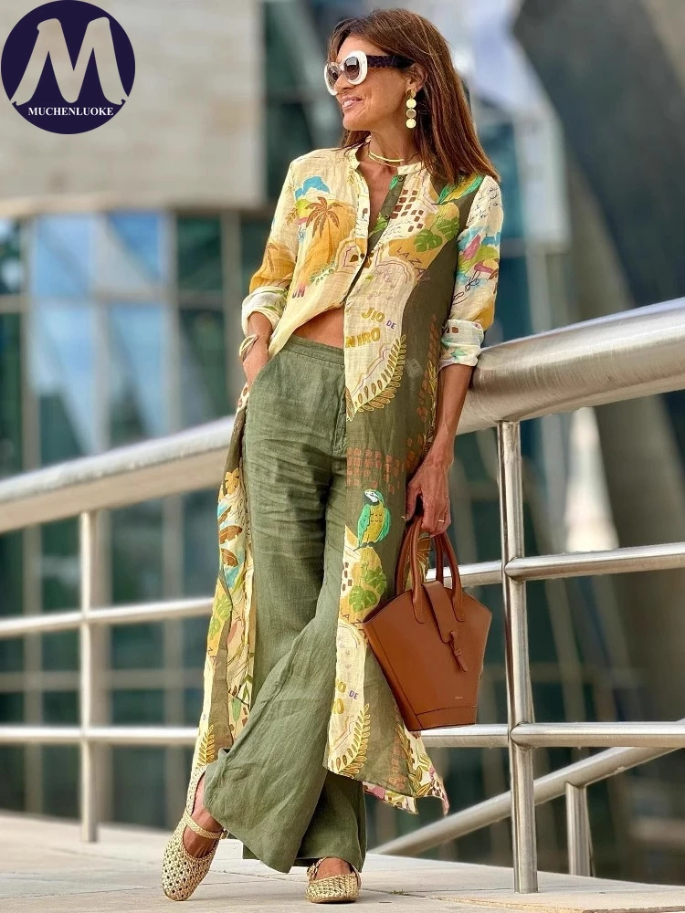 

Blouse for Woman Summer Autumn New Printed Long Sleeves Single Breasted Shirt Coats Fashionable Casual Loose Long Women's Coats