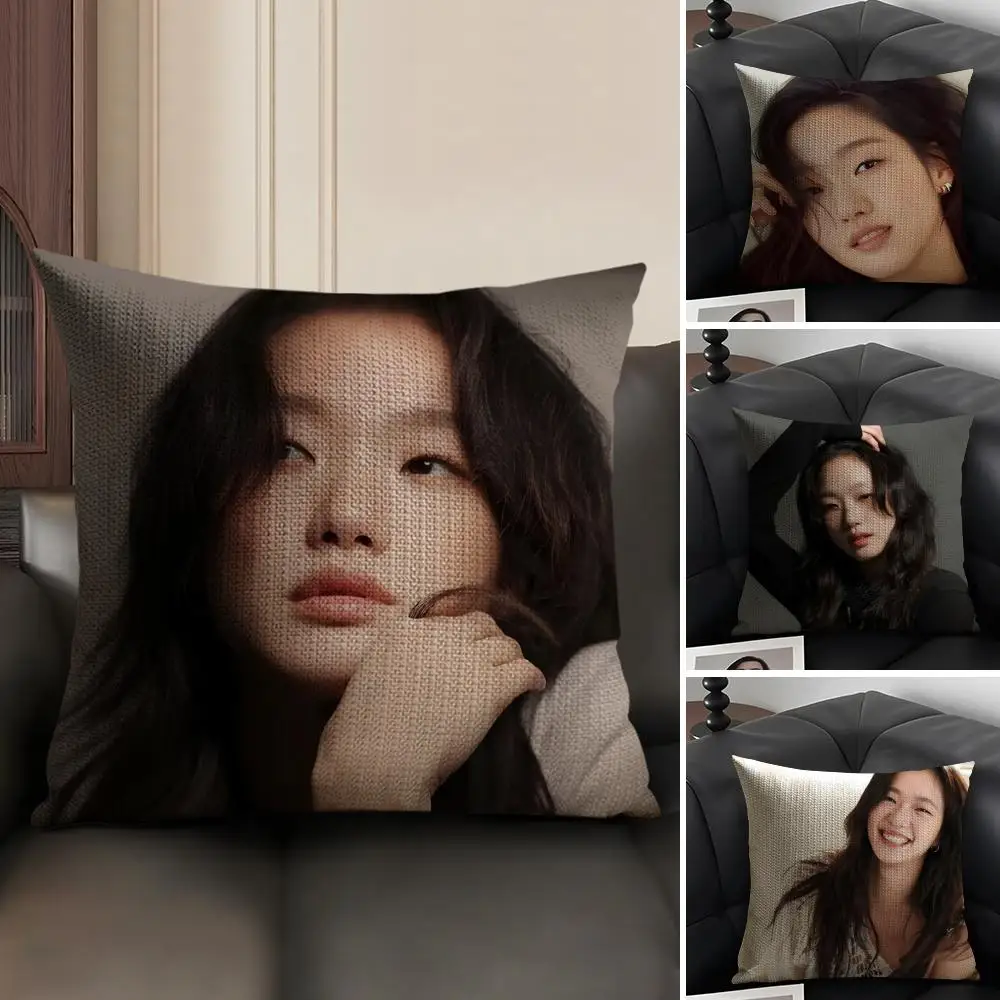 كيم جو يون كيس وسادة الكتان الطبيعي النسيج العضوي على الوجهين الطباعة أريكة ديكور المنزل هدية غطاء الوسادة #2