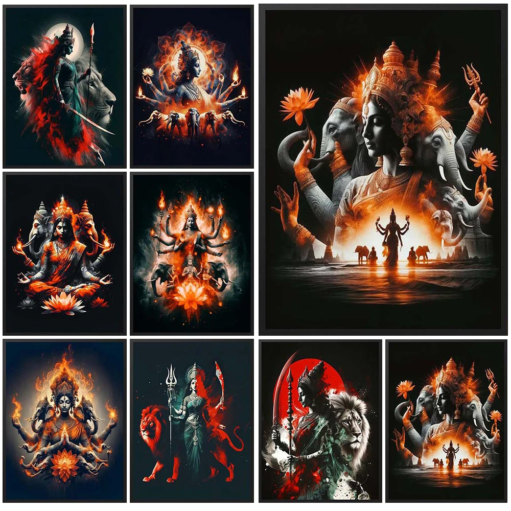 Индуизм Богиня Парвати Каили Ганеша плакаты настенные панно для декора гостиной плакат настенная живопись на холсте без рамы