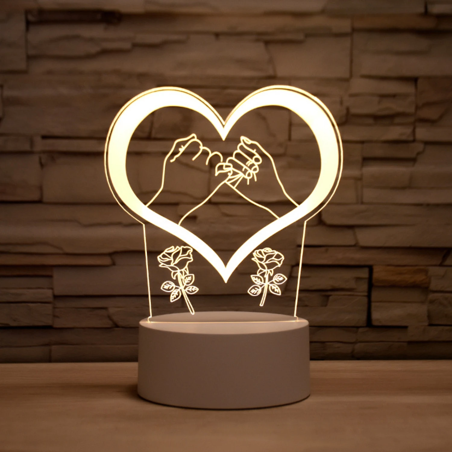 3D Acrílico LED Night Light, bonito romântico em forma de coração, adorável lâmpada de mesa decorativa, presente perfeito do dia dos namorados, novo