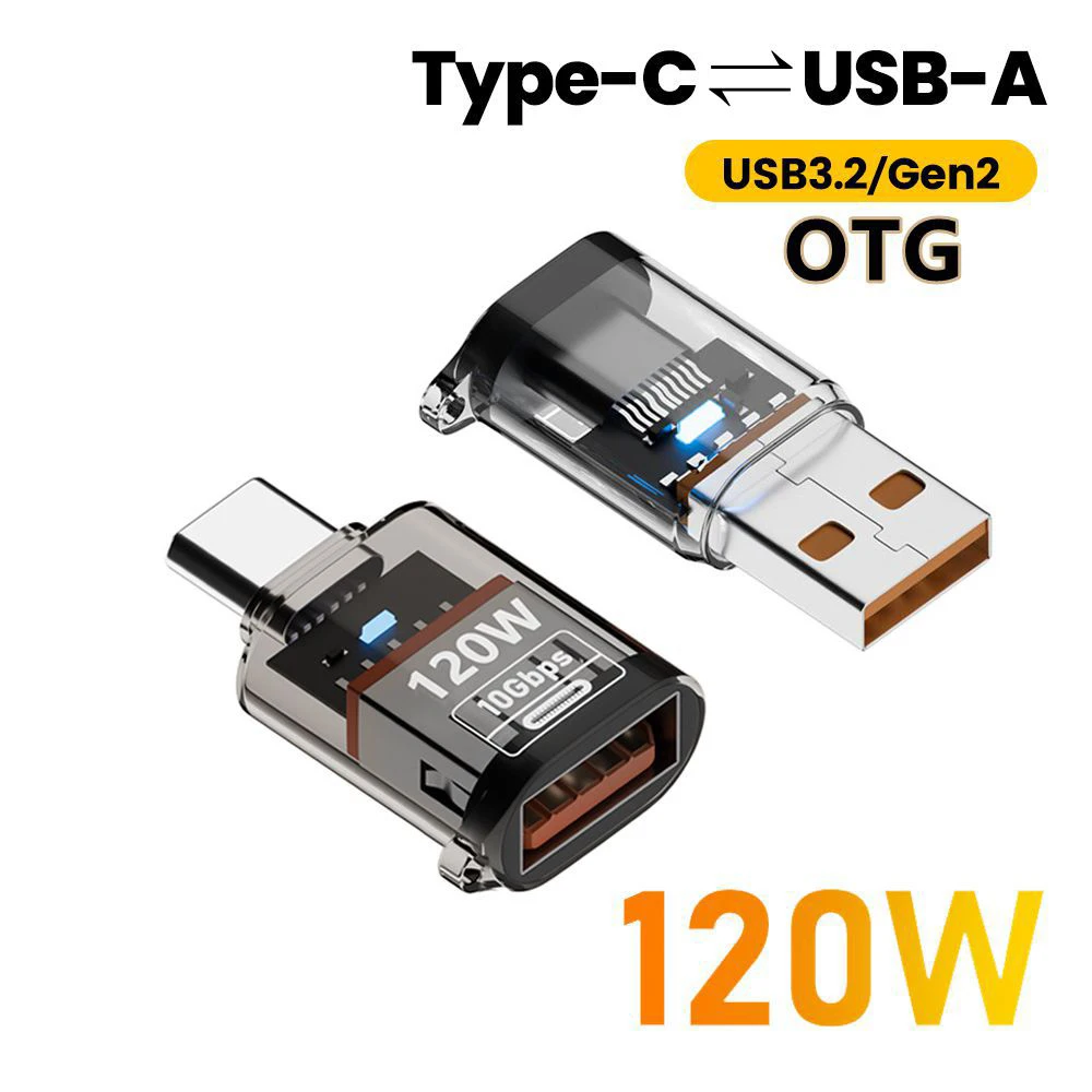 120W Type C To USB A OTG Adapter Fast Charging USB 3.2 To Type C Female Adapter Fast Charging OTG For iPhone 15 16 Macbook iPad