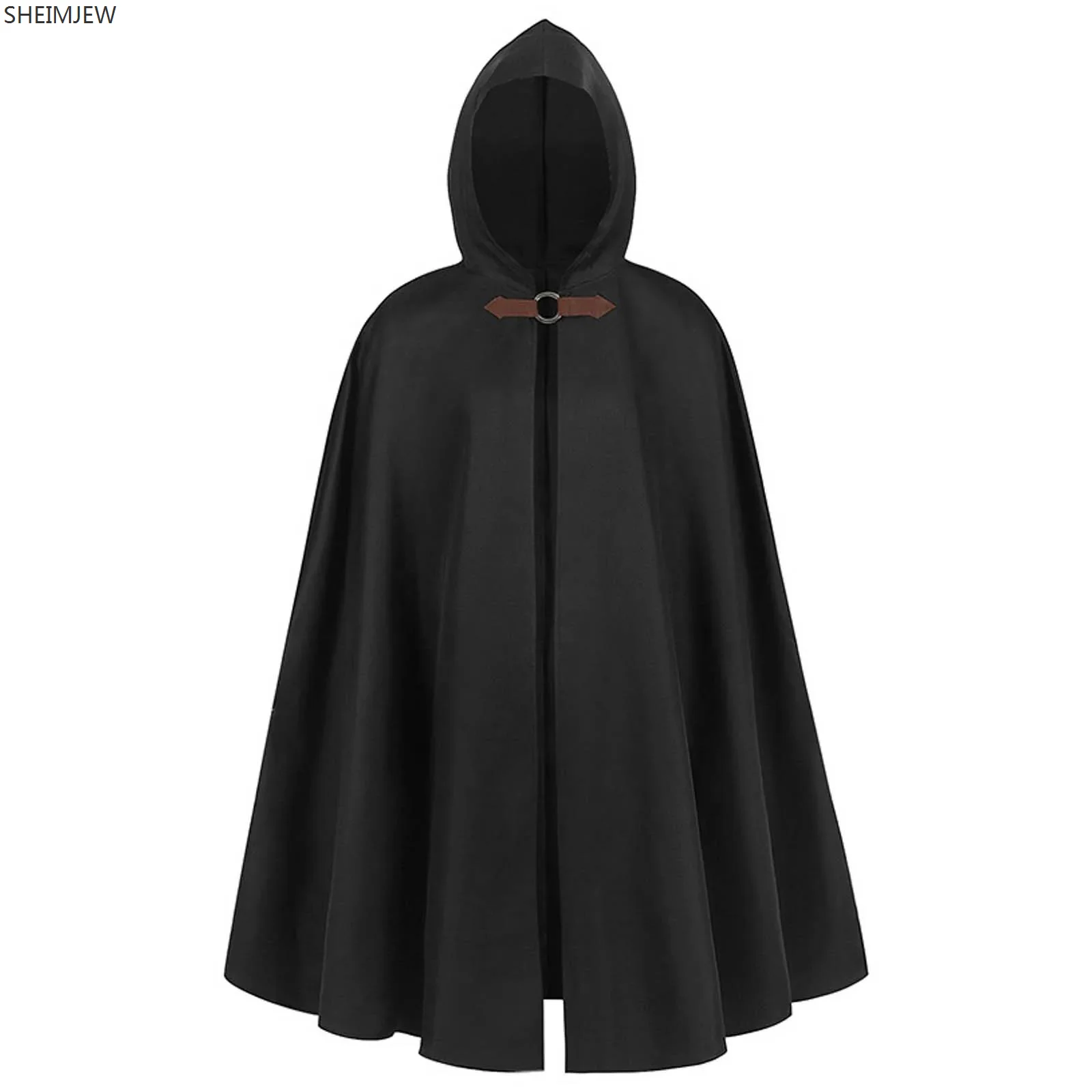 

Halloween Unisex Vampire Hooded Cloak Medieval Long Single Button Solid Cape Pirate Robe New Carnival Stage Performance Dress Up