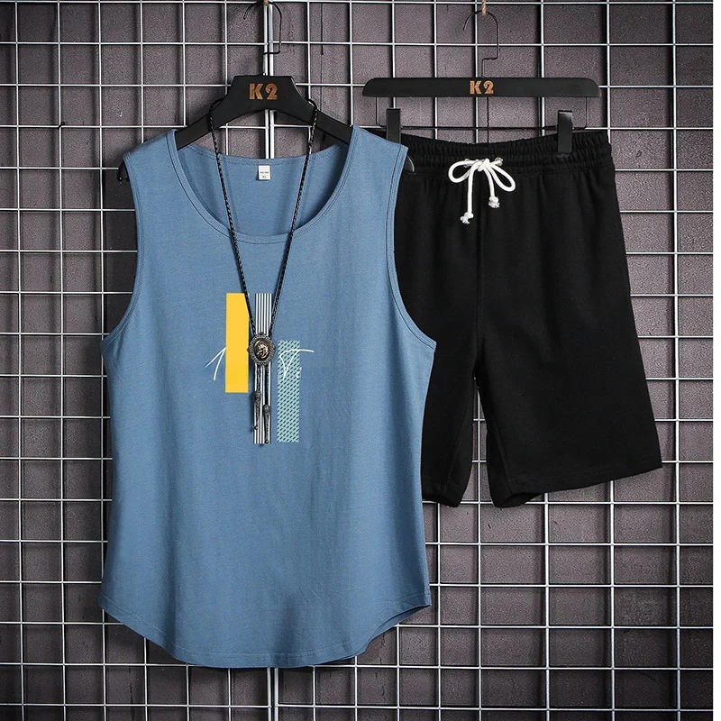 

Мужской спортивный жилет для баскетбола, летний тонкий модный комплект, повседневные шорты из полиэфирного волокна, молодежный стиль
