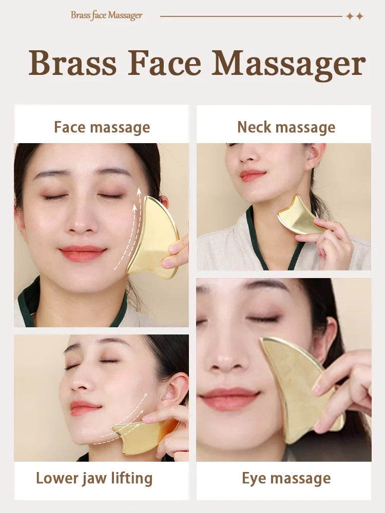 Free custom logo Gua Sha Facial Tool Copper Heart-Shape GuaSha Massage Tool Natural Universal Facial Gold Metal Gua Sha Board