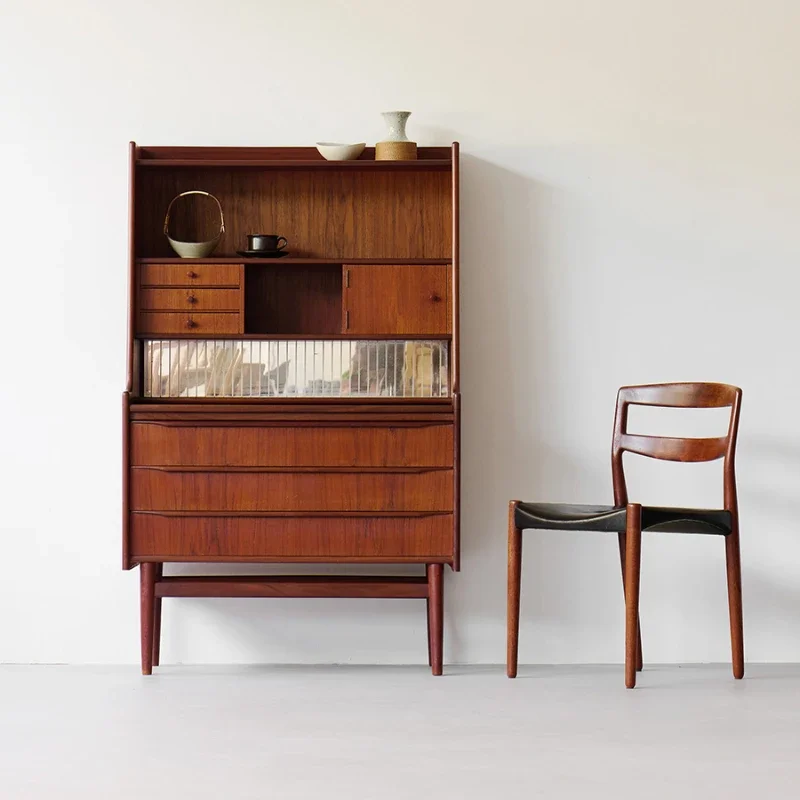 

Vintage modern log secretary cabinet cherry wood furniture dresser storage drawer chest writing desk