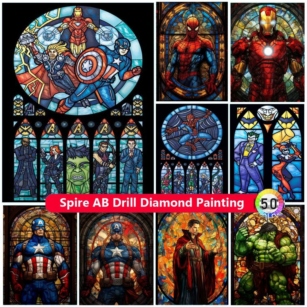 

Stained Glass Superhero 5d Diy AB Diamond Painting Embroidery DC Disney Art Cross Stitch Mosaic Rhinestones Home Decor Kids Gift