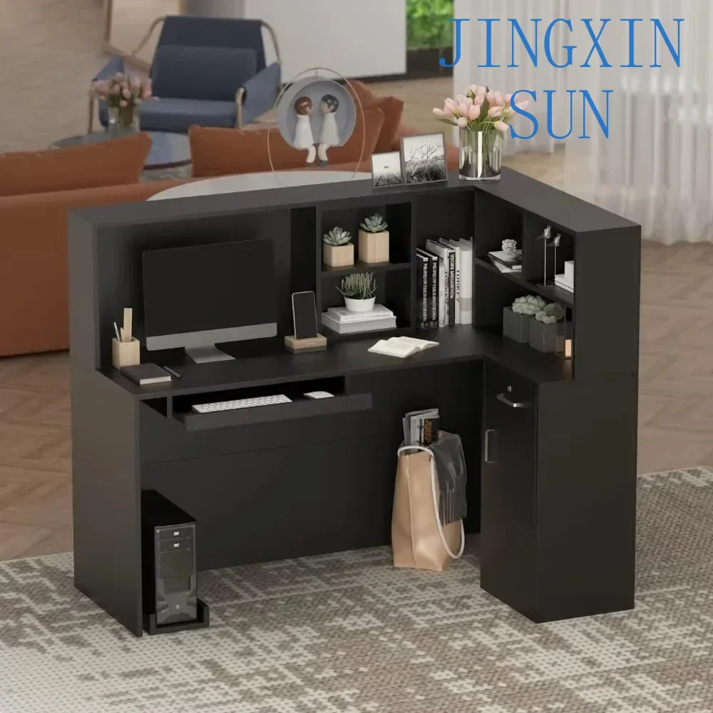 Modern Reception Desk Counter, Large Drawers and Storage Shelves