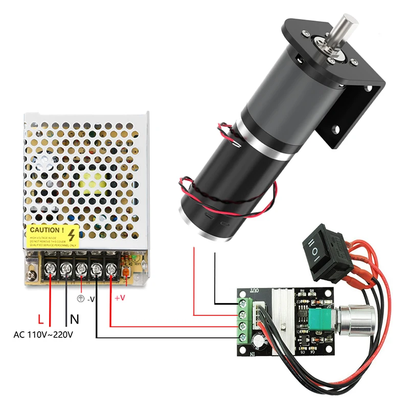 

32GP-31ZY Planetary Reducer Motor 12V 24V 11RPM-2160RPM 0.5-100Kg.cm Bracket+Controller+Power Supply Reverse Adjustable