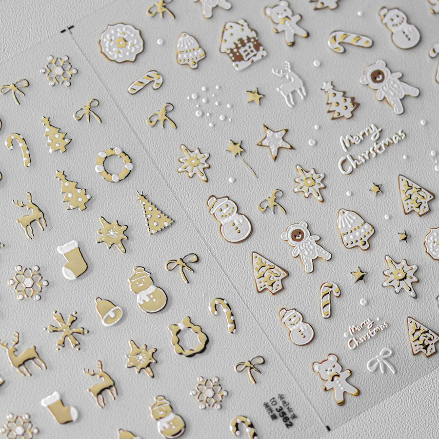 1pcs 5D Christmas Nails Sticker 3D Gold Silver Snow Bear Relief Self Adhesive Nail Art Stickers DIY Manicure Decortion Decals