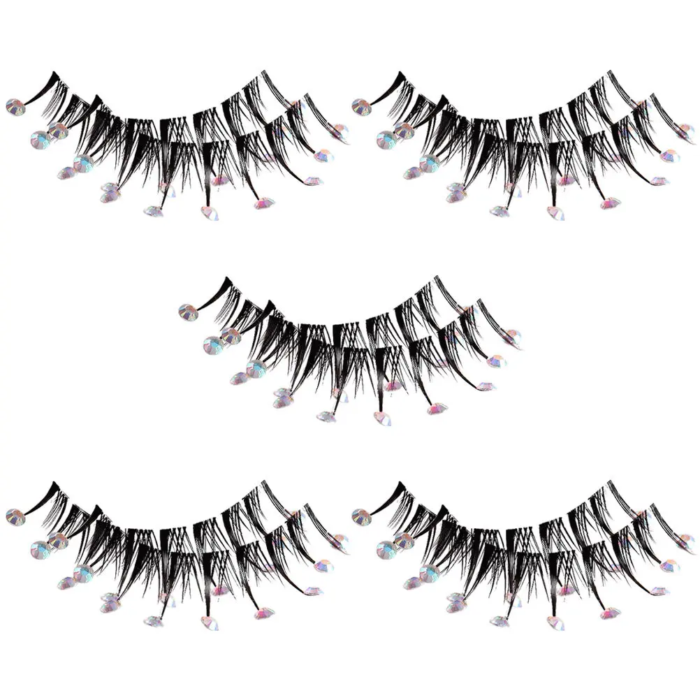 5 Pairs Rhinestone False Eyelashes – Long Dramatic Lashes for Photo, Stage, Halloween & Cosplay