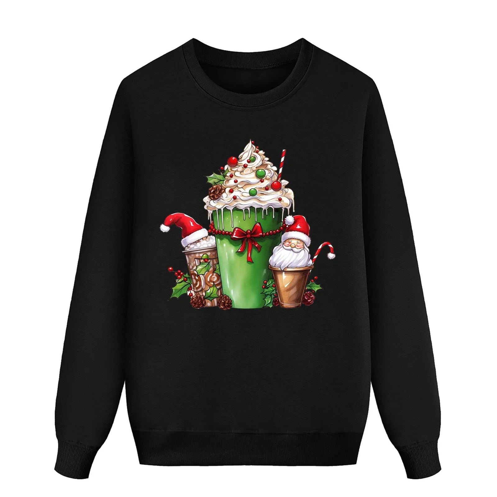 Xmas Christmas Cake Pattern Family Matching Outfits Christmas Long Sleeved Casual Pullover Daily Round Neck Thick Family Look