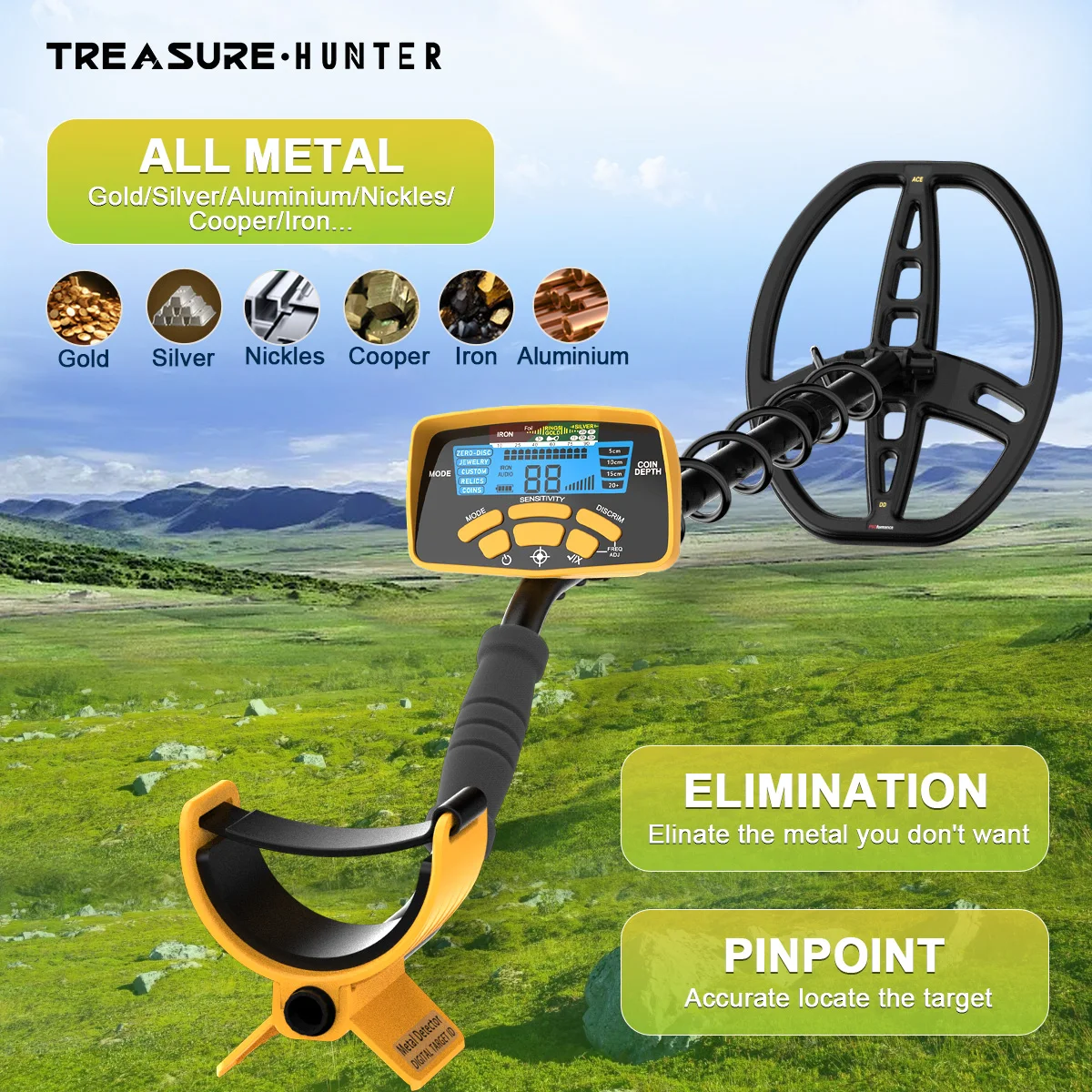 الكنز هنتر المهنية DM6450 11 بوصة لفائف الذهب للكشف عن المعادن تحت الأرض مقاوم للماء مؤشر عالية الحساسية #2