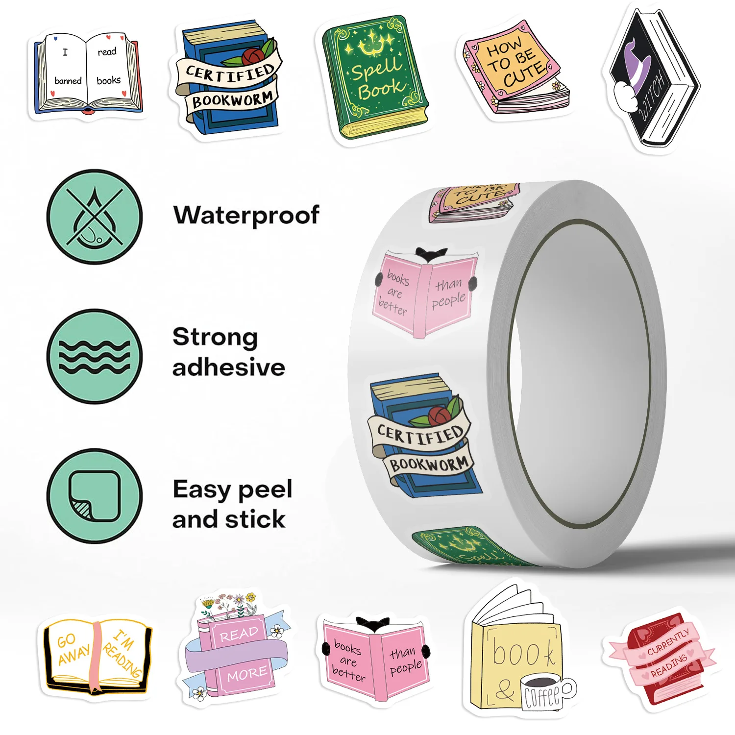 Rouleau d'autocollants anglais pour livre de lecture, 500 pièces/rouleau, pour ordinateur portable, vélo, guitare, Skateboard, Graffiti imperméable pour enfants, DIY bricolage