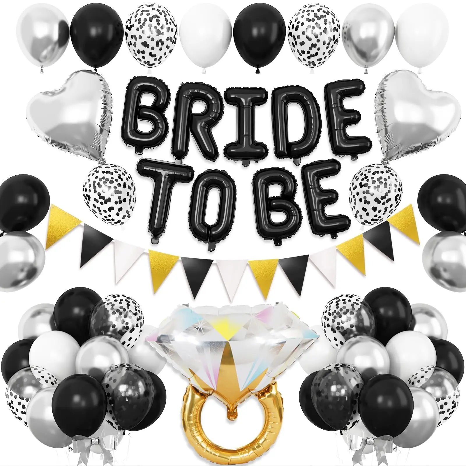 Bride to Be Ringförmiger Aluminiumfolienballon mit dreieckigem Wimpel und Latexballons, für Vorschlagpartys – Detail 10