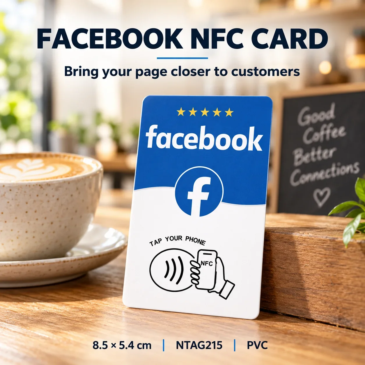 1pc Blue and White NFC Card for Facebook PVC 215 Chip Rewritable for Shops and Small Businesses Self-Programming Required
