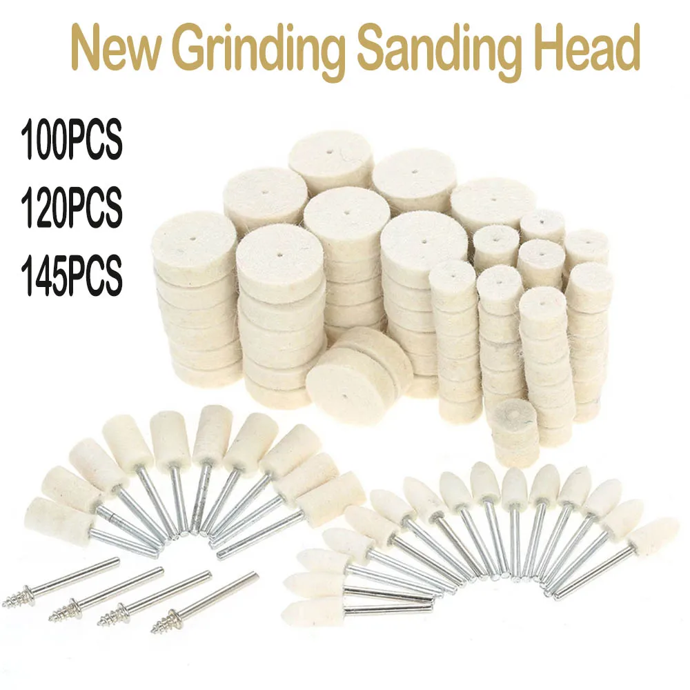 100/120/145PCS Wool Felt Grinding Sanding Head Polishing Wheel Tool Combination Set About 3mm Shank Dremel Dril for Jewelry/Gold