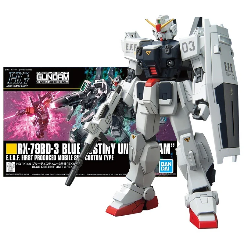 Bandai Gundam Model Kit Anime Figure HGUC 1/144 RX-79BD-3 Blue Destiny Unit 3 Exam Gunpla Anime Action Figure Toys for Children