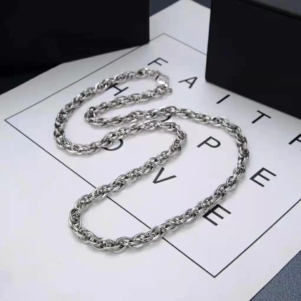 Pojedynczy łańcuszek ze srebra próby 925, klasyczna klamra w stylu tajskim, sześć słów, prawdziwe słowa, diamentowy tłuczek, smażone ciasto, tkane