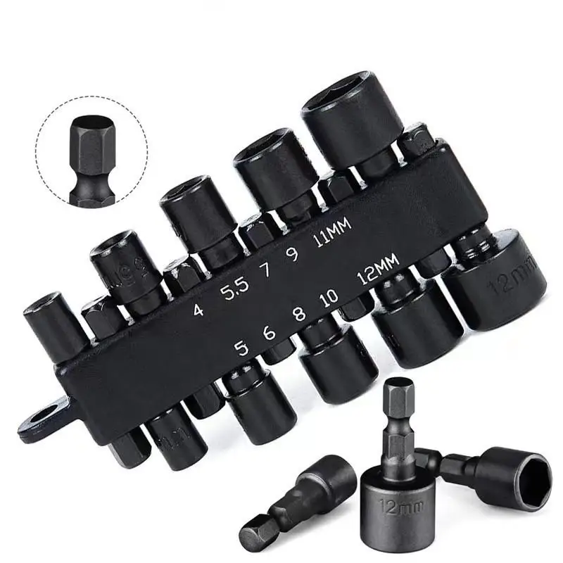 1 Set 14 Inch Hex Shank Power Nut Driver Drill Bit Set Metric Imperial Socket Wrench Screwdriver Woodworking Drill