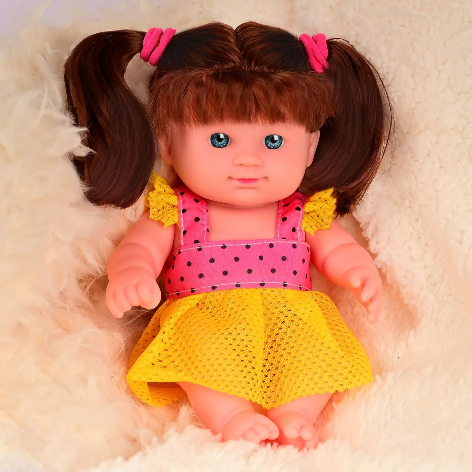 

Realistic Reborn Baby Girl Doll | Anime-Style Newborn with Yellow Polka Dot Outfit & Pink Bows | Imaginative Play Birthday Gift
