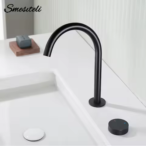 2 Holes Matte Black Basin faucet Single Knurled Switch Deck Mounted Widerspread Mixer Hot And Cold Sink Tap 2 Kit Brass Holder
