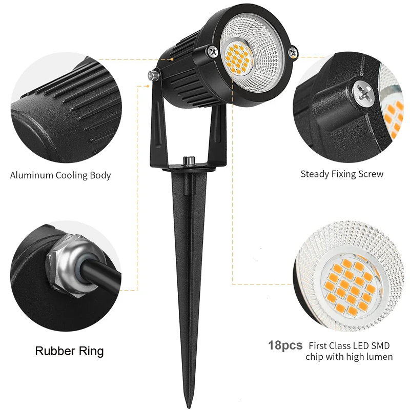 7W Low Voltage Landscape Light 12V LED Warm White Waterproof Outdoor Spotlight Garden Path Tree Lawn Light (8pcs with Connector)