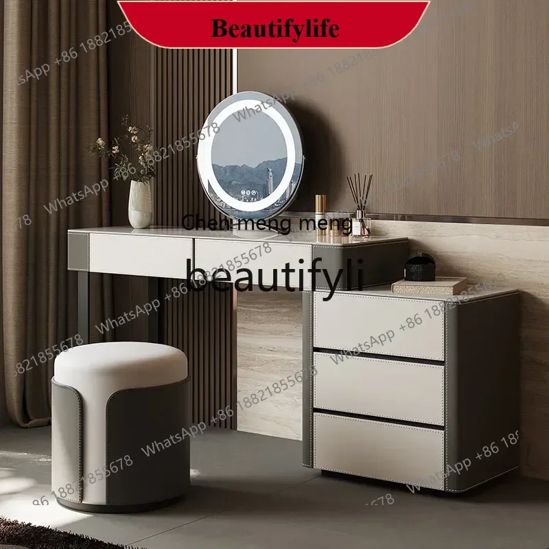 

D178 Saddle skin rock slab dresser bedroom modern simple solid wood storage, TV cabinet makeup table integrated