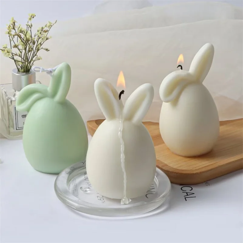 بيضة عيد الفصح الأرنب شمعة زخرفة قوالب السيليكون DIY الجبس الروائح مزدوجة أرنب الأذن الديكور الراتنج قالب الحرف اليدوية المنزلية