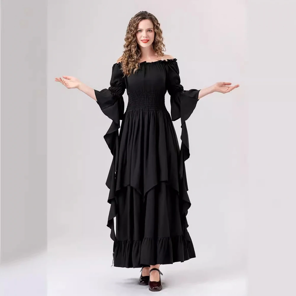 Robe longue gothique médiévale rétro Court Dr pour femmes, Costume d'halloween, vêtements de spectacle sur scène ethnique pour femmes