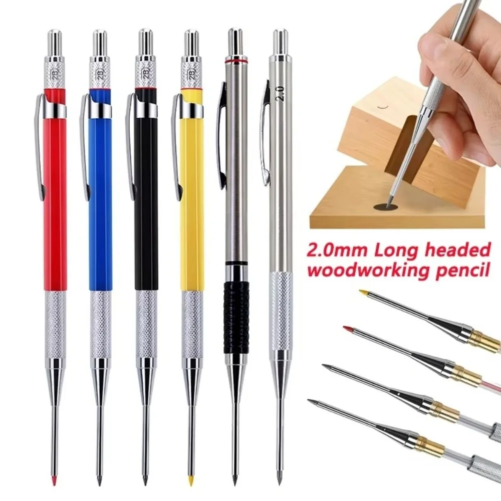 Metal Body 2.0mm Mechanical Pencil 2.0mm Anti-Slip Rubber Grip Deep Hole Marking Pencil Deep Hole Automatic Pencil