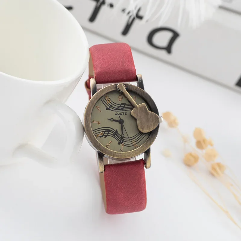 Vintage Punk Style Leather Strap Watch Women Fashion Casual Watches 3D Musical Note Sign Quartz Wristwatches Relojes Para Mujer